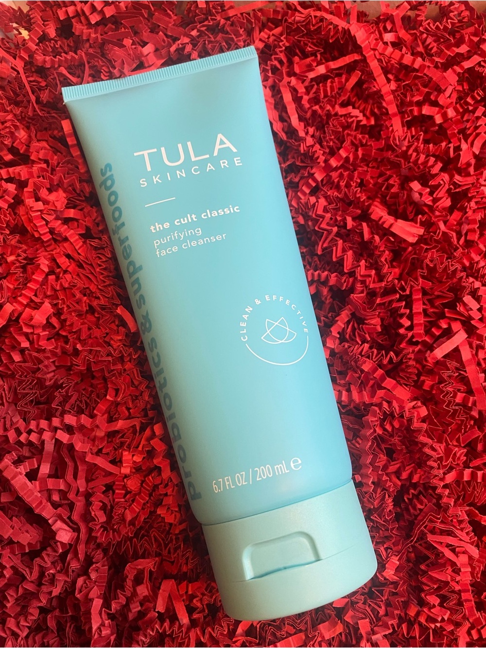 Tula Skincare light blue purifying face cleanser tube
